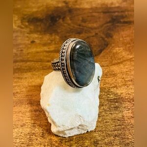 Vintage Sterling Silver and Flash Labradorite Ring Size 7.75